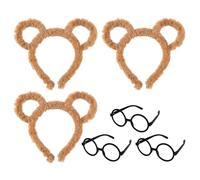 3 Pezzi Di Fascia Marrone Peluche, 3 Pezzi Di Occhiali Neri, Accessori Per Capelli Auricolari Gravi, Oggetti Di Ruolo Per Bambini, Abiti Da Festa.