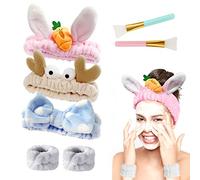 3 pezzi di fascia per capelli peluche, con 1 paio di braccialetti di peluche e 2 spazzole per maschere in silicone, fascia elastica e morbida per capelli, fascia in pile di corallo, fascia per trucco