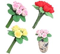 3 pezzi di fiori di bambola 1:12 Scala Resina ROSE realistiche Fiori in miniatura per mestieri, piante artificiali minuscole e ultraliche in miniatura per la decorazione della casa delle bambole