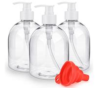 3 pezzi di flaconi con pompa in plastica ricaricabili da 500 ml/17 fl oz vuoti, dispenser per sapone e lozione trasparente riutilizzabile con grande capacità, imbuto in silicone e etichette per