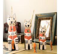 3 pezzi di gatti statue desktop ornamenti in legno sculture per animali da