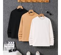 3 pezzi di maglie a maniche lunghe di base con colletto alla coreana in pile per ragazzi tra i 12 e i 20 anni, di colore tinta unita, ideali per l'autunno, la primavera, l'attività all'aperto e il tem