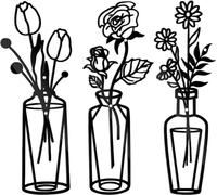 3 pezzi di metallo fiore nero balena art decorazione filo nero arte parete metallo nero per cucina fiore nero in vaso filo filo arazzo decorazione per soggiorno bagno camera da letto