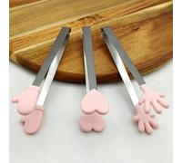 3 pezzi di mini pinze per dessert in acciaio inossidabile per cubetti di ghiaccio, a forma di cuore rosa, guanti o palma, con rivestimento in silicone antiscivolo, per pane, caramelle, biscotti, pasti