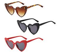 3 Pezzi di Occhiali da Sole Retrò, Occhiali a Forma di Cuore, Occhiali a Cuore Colorati, Oversize a Forma di Cuore Scintillante, Occhiali da Sole con Protezione UV400, Occhiali da Donna alla Moda