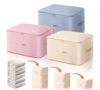 3 Pezzi di Organizzatore Autocomprimente Ultra Spazio 52x42x60cm, 3 Colori Borse Autocomprimenti, Grandi Borse Organizer Auto-comprimibili e Mobili per Piumoni e Abbigliamento