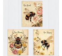 3 Pezzi di Poster Stampati Motivazionali Floreali d’Api Vintage Senza Cornice, Elegante Decorazione da Parete per Corridoio, Soggiorno, Camera da Letto, Stile Farmhouse, Opere d’Arte per Pareti come