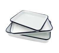 3 pezzi di vassoio vintage fatto a mano in smalto bianco for dolci da forno quadrati retrò(25X30X3.5CM)