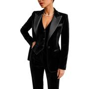 3 pezzi di velluto pantaloni per le donne formale partito blazer signore affari ufficio smoking abbigliamento da lavoro abiti, Nero , XS