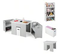 3 PEZZI. Dinette per bambini in legno, set di mobili per bambini 4 in 1 con più ripiani e contenitore estraibile, tavolo per bambini con 2 sedie per mangiare e imparare, per bambini dai 3 anni Caratte