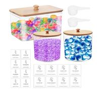 3 Pezzi Dispenser Detersivo Lavatrice, Contenitore Detersivo Polvere in Plastica, Dosatore Detersivo Lavatrice con Coperchio, con 2 Cucharas y 16 Etiquetas, per Bombe da Bagno, Cialde per Bucato