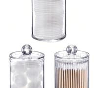 3 pezzi Dispenser per Cotton Fioc, Set di Barattoli in Plastica Trasparente da 10 once per Organizzazione e Stoccaggio in Bagno, Scatola Organizer per Trucchi da Appoggio, Decorazione per Bagno Autunn