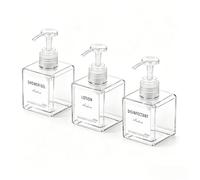 3 Pezzi Dispenser Sapone, Dispenser Sapone Bagno 250 ml con Etichetta per Bagno Doccia Cucina Shampoo e Bagnoschiuma - Trasparente