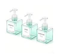 3 Pezzi Dispenser Sapone, Dispenser Sapone Bagno 250 ml con Etichetta per Bagno Doccia Cucina Shampoo e Bagnoschiuma - Blu trasparente