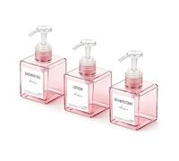3 Pezzi Dispenser Sapone, Dispenser Sapone Bagno 250 ml con Etichetta per Bagno Doccia Cucina Shampoo e Bagnoschiuma - Rosa trasparente