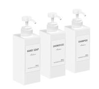 3 Pezzi Dispenser Sapone, Dispenser Sapone Bagno 500 ml con Etichetta per Bagno Doccia Cucina Shampoo e Bagnoschiuma - Bianco