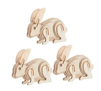 3 Pezzi Diy Wooden Rabbit Puzzle Kit Colorable Animal Model For And Adults Engaging Desk Play For Home And Schools