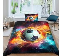 3 Pezzi Dynamiccoperto Stampa 3DFootball Flame Effect Art Set Di Biancheria Con Cerniera Microfibra 2 Federe Per Bambini E AdultiSingle（135x200cm）