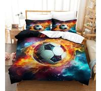 3 Pezzi DynamicCopripiumino Stampa 3DFootball Flame Effect Art Set Di Biancheria Cerniera Nascosta Microfibra 2 Federe Adolescentiini E RagazzeSingle（140x200cm）