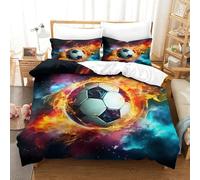 3 Pezzi DynamicCopripiumino Stampa 3DFootball Flame Effect Art Ultra Morbida Cerniera Nascosta Microfibra Federe Per Bambini Super King（260x220cm）