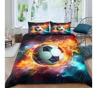 3 Pezzi DynamicCopripiumino Stampa 3DFootball Flame Effect Art Ultra Morbida Cerniera Nascosta Microfibra Federe Per BambKing（220x240cm）