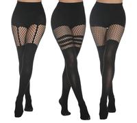 3 Pezzi Elastiche Collant a Rete Kit, Vita Alta Collant donna, Calze a Rete Reggicalze Regalo per Donna(Nero)