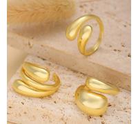 3 pezzi Elegante e minimalista Set di anelli da donna a goccia d'acqua in acciaio inossidabile color oro, adatto per uso quotidiano, appuntamenti di coppia e come regalo per gli amici Tagli UnicaAccia