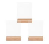 3 Pezzi Espositore per Menù da Tavolo in Acrilico Base in Legno | Design Trasparente, Aggiornamento Rapido dei Cartelli, per Numeri Tavolo, Ufficio, Negozio e Banchetti