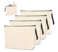 3 pezzi fai da te Blanko sacchetti in tessuto per cosmetici da dipingere, borse per cosmetici, con chiusura lampo, astuccio per dipingere, borsa da toilette in tela