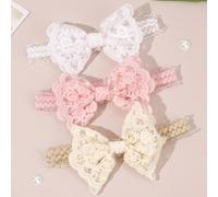 3 pezzi Fasce per capelli con fiocco in pizzo, adatte per neonati, bambini piccoli, neonati, accessori per capelli in morbido nylon elastico in rete rosa e bianca, adatti per matrimoni, feste, decoraz
