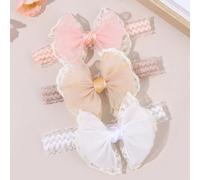 3 pezzi Fasce per capelli con fiocco in pizzo, adatte per neonati, bambini piccoli, neonati, fasce per capelli in rete rosa e bianca, in nylon elastico morbido, adatte per matrimoni, feste, accessori 