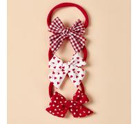 3 pezzi Fasce per capelli per bambini senza cuciture con cuori rossi e fiocchi, per San Valentino Tagli UnicaTessuto