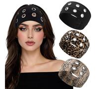 3 Pezzi Fascia Capelli con Occhielli per Donna Y2K Punk Grunge Fasce Per Capelli Elastica Largo Morbido Headband Antiscivolo Accessori per Capelli per Yoga Sport Fitness Casual