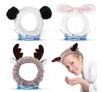 3 Pezzi Fascia Capelli Donna Trucco, FUKPO Elastiche Fasce Capelli Donna Make Up Orecchie Coniglio Panda Carina, Peluche Fascia per Capelli Struccante Maschera Lavaggio Viso Spa Doccia Ragazze