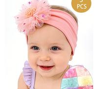 3 pezzi Fascia per capelli con fiori per bambina 0-4 anni, Fascia per capelli in pizzo e rete, Abbigliamento primaverile per bimba, Abbigliamento estivo per bambini, Accessori per capelli per bambini,