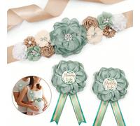3 pezzi - Fascia per pancione da maternità per festa di nascità - Fascia floreale verde per mamma e papà in attesa da indossare per la cerimonia di rivelazione del sesso per dare il benvenuto al picco