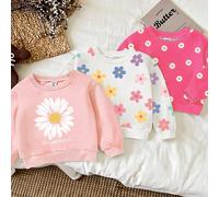 3 pezzi Felpe casual e chic da ragazza in stile campagnolo, con stampe di margherite e fiorellini, maniche lunghe, collo a giro, colori rosa, bianco e rosso, comode e versatili per l'uso quotidiano, a