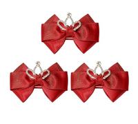 3 Pezzi Fermagli a Fiocco per Chioma Ragazzo Ragazza, Rosso | Nylon e Cotone, Superficie Liscia, per Code e Lob, Festa e Celebrazioni, Stile Delicato