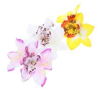 3 Pezzi Fermaglio per Chioma Doppia Orchidea, Elegante per Ragazze | Ferro e Tessuto, Decorazione Leggera e Comoda, per Code, Frangia, Matrimoni e Saggi di Danza