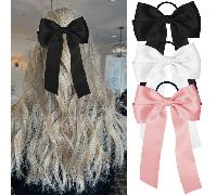 3 Pezzi Fiocchi per Capelli da Donna, Fermagli per Capelli in Raso Morbido, Fiocchi Civettuoli Bianchi, Neri e Rosa Loto, Elastici per Coda di Cavallo, Fasce Elastiche per Capelli, Accessori per Capel