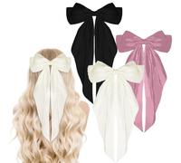 3 Pezzi FioccoRaso con Grande Fiocco in Tessuto Fermagli per Capelli con Clip Accessori, Clip per Capelli per Donne e Ragazze (Nero, Rosa, Bianco di Riso)