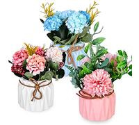 3 Pezzi Fiori Artificiali,Fiori Finti per Decorazioni,Piante Artificiali Finti in Vaso,Fiori di Ortensie,Piante Finte da Esterno Bouquet Fiori Artificiali per Desktop Ufficio Casa Cucina Patio