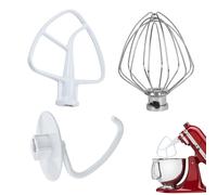 3 pezzi Flex Edge Beater, compatibile con KitchenAid K45WW, accessorio per frullatore a testa inclinata in acciaio inox, frusta a filo, gancio per impastare, racchetta piatta, accessorio per paletta