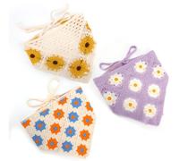 3 Pezzi Floreali Bandana All'Uncinetto per Donna, Morbido Foulard Lavorato a Maglia Stile Bohémien Fascia Capelli Accessori per Donna Ragazza Capelli Sottili e Spessi