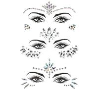 3 Pezzi Gemma Viso Adesivi, Brillantini Strass per Halloween, per Festival Musicali Discoteche Bar Compleanno Carnevali Spettacoli di Festa Natale, Festival, Trucco