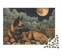 3 Pezzi German Shepherd Under Moon Set Di Biancheria Da Letto Con Stampa 3D in Microfibra Con Chiusura A Strappo Night Garden Fantasy Art Decorazione Per La Camera Da Letto Per Ragazzi E Ragazze 70x50