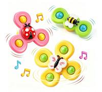 3 pezzi Giocattoli da bagno a forma di insetto per bambini con ventose, giocattoli sensoriali rotanti a forma di animale cartone animato, realizzati in ABS, progettati come forma di mulino a vento rot