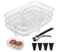 3 Pezzi Griglia per Friggitrice Ad Aria, 19 x 13 x 4,5 cm Griglia Friggitrice Ad Aria in Acciaio Inox,con Pinze per Friggitrice Ad Aria,Air Fryer Rack per Friggitrice ad Aria Forno