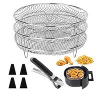 3 Pezzi Griglia per Friggitrice ad Aria, Rack per Friggitrice ad Aria in Acciaio Inossidabile, Rotondo Tre Rack Supporto per Griglia 20cm,per Forno, Microonde, Cottura e Arrosto