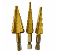 3 pezzi HSS Step Cone Drill Titanium Coated Hole Cutter gambo esagonale metal...